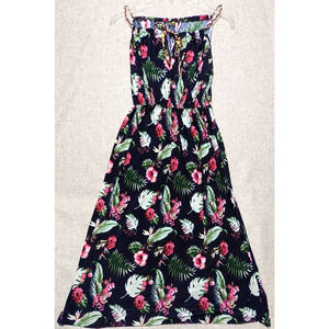 Paris Pink Strap Tie Tropical Black Pink Green Dress Size L Polyester Blend